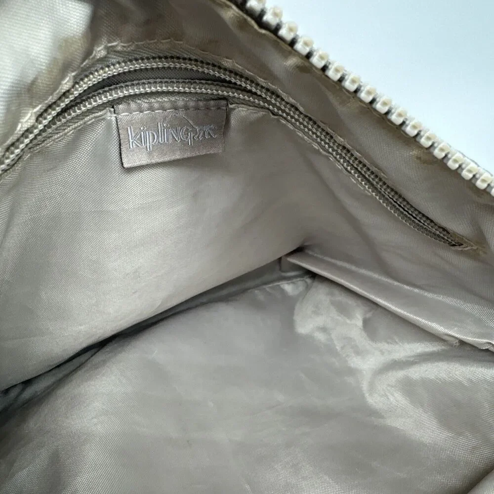 Kipling Kallie Metallic Silver Artisanal Embossed Crossbody Bag Canvas Strap